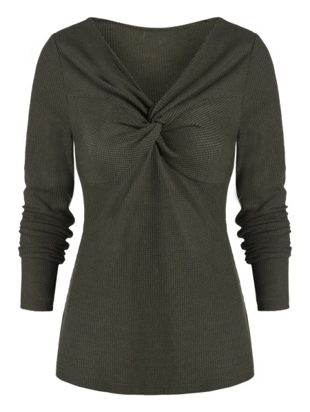 Twist V Neck Long Sleeve T Shirt