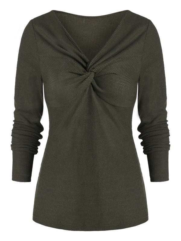 Twist V Neck Long Sleeve T Shirt