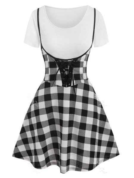 Two Tone Lace Up Two Piece Suspender Skirt Set