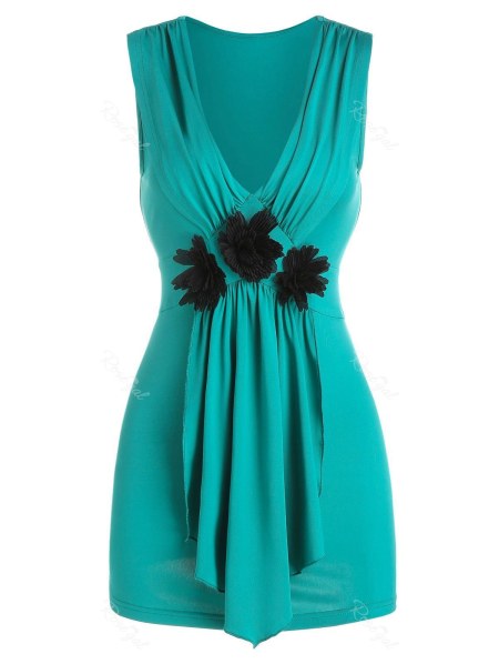 V Neck Flower Embellished Tank Top