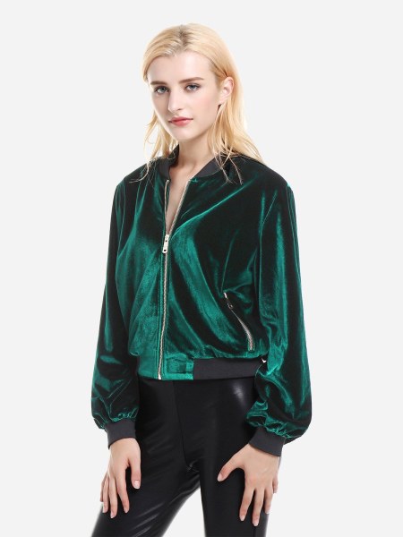 Zan.style Ribbed Trim Velvet Jacket